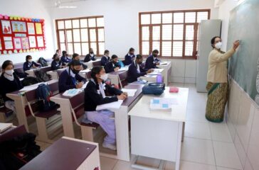 Students attending a class at Rajkiya Kanya Vidyalaya