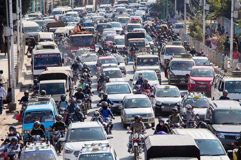 traffic-moves-slowly-along-busy-road-kathmandu-nepal-october-crowded-jam-city-80106533