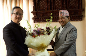 Foreign Minister Shrestha and Chinese Ambassador Song