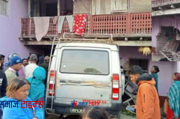 Damage caused when Tata Sumo crashes into house