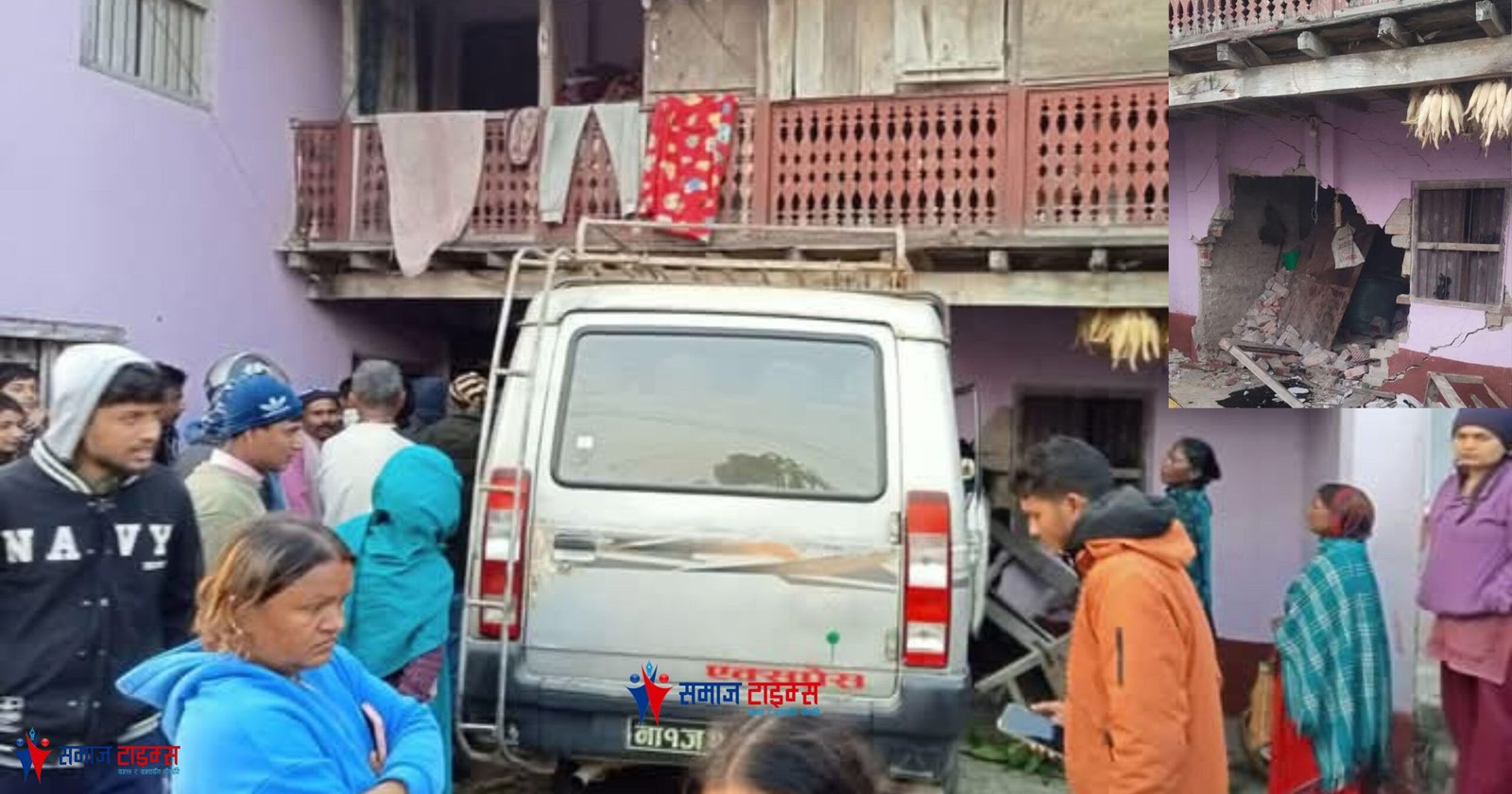 Damage caused when Tata Sumo crashes into house