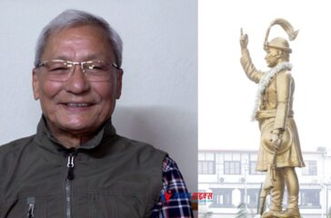 What is the meaning of the picture of Prithvi Narayan Shah pointing his finger