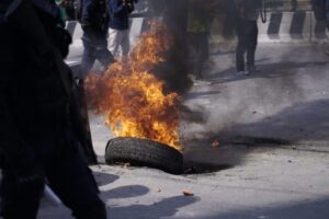 Tires burned on the road