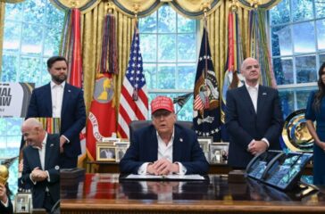 US President Trump with the FIFA trophy