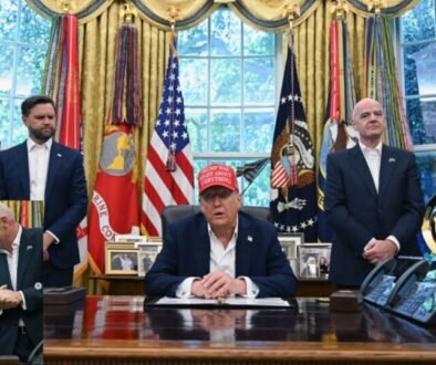 US President Trump with the FIFA trophy