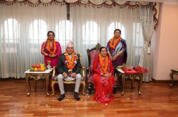 President Poudel receives Tihar tika from sisters in good wishes