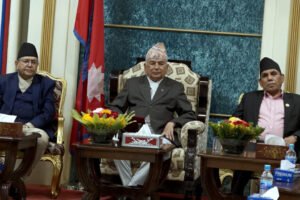 President Ram Chandra Poudel meets with the Speaker of the House of Representatives, Deputy Speaker, President of the National Assembly, Vice President, and Speaker of the Provincial Assemblies at Sheetal Niwas.