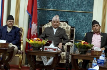President Ram Chandra Poudel meets with the Speaker of the House of Representatives, Deputy Speaker, President of the National Assembly, Vice President, and Speaker of the Provincial Assemblies at Sheetal Niwas.