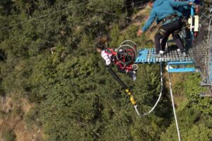 Nepal's first ever wheelchair bungee jump by a disabled woman