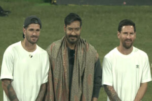 Indian actor Ajay Devgn meets Lionel Messi
