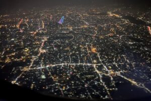 Night view of New York from an airplane