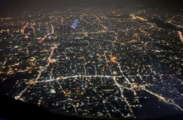 Night view of New York from an airplane